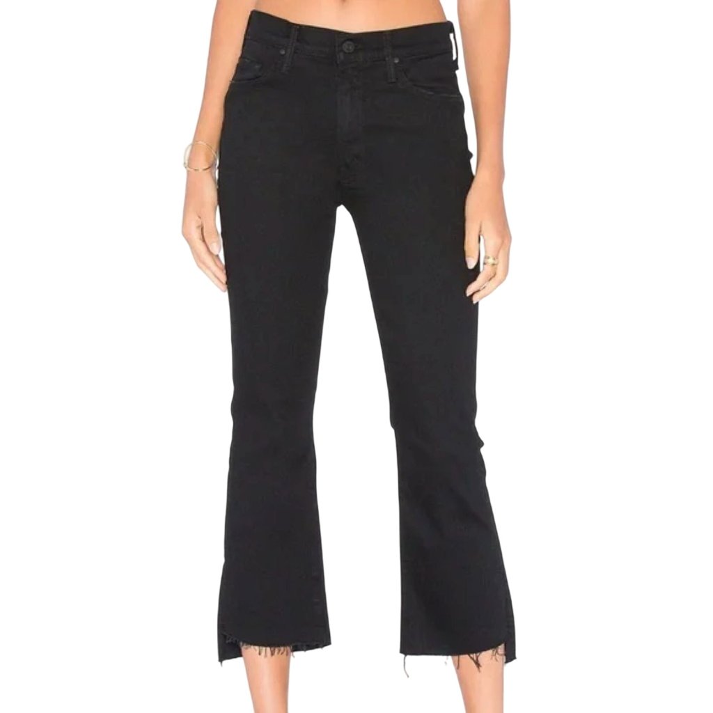 Mother Insider Crop Step Distressed Fray Black Jeans Sz 29